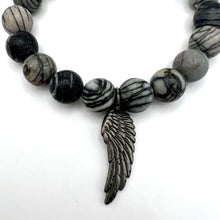 Load image into Gallery viewer, Black Silkstone Wing Charm Bracelet
