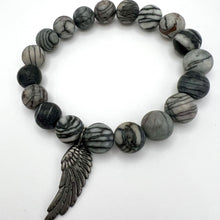 Load image into Gallery viewer, Black Silkstone Wing Charm Bracelet
