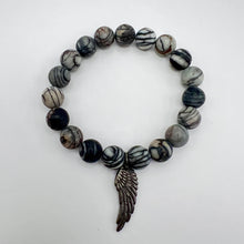 Load image into Gallery viewer, Black Silkstone Wing Charm Bracelet
