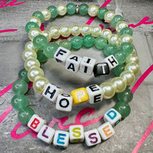 Load image into Gallery viewer, Blessed Faith Hope Green Onyx and Pearls
