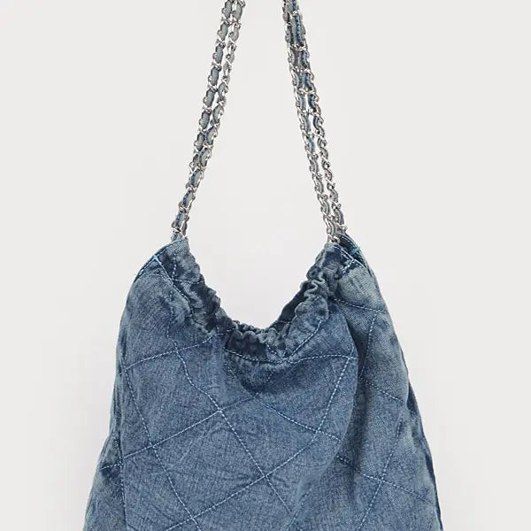 Quilted Washed Denim Chain Bag